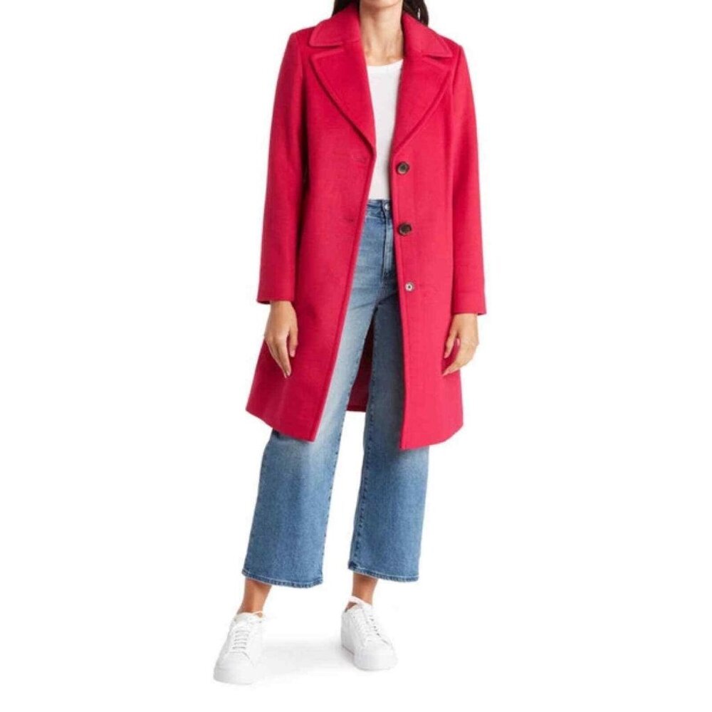 🆕SAM EDELMAN Wool Blend Long Coat Boysenberry Pink 10 - Picture 1 of 7